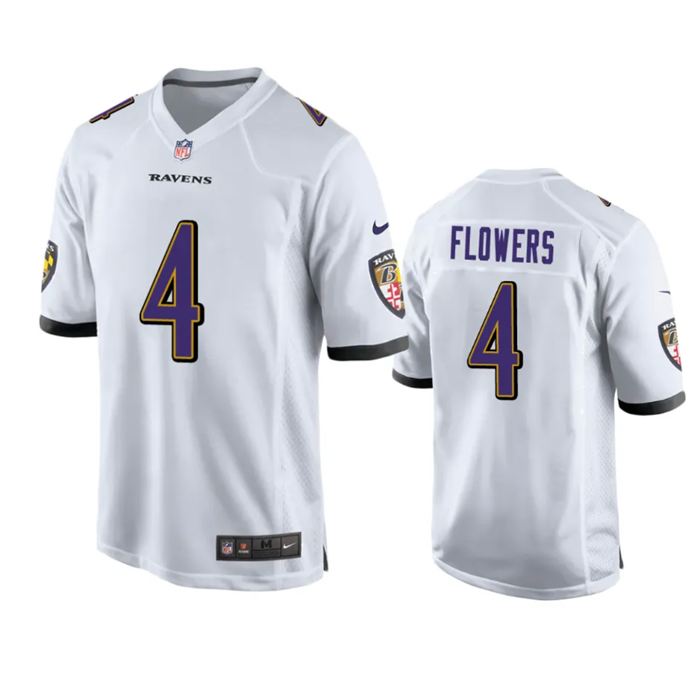 Men's Baltimore Ravens #4 Zay Flowers White Game Jersey